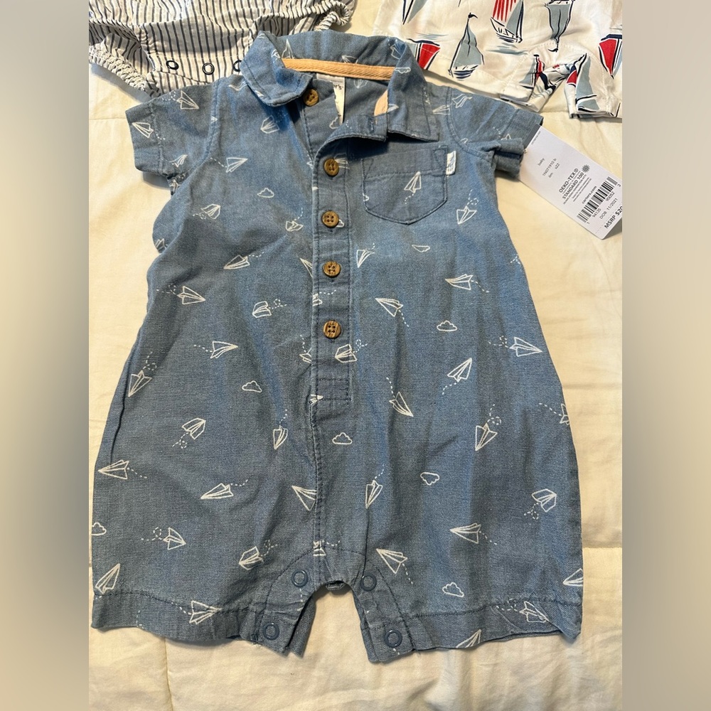 Carter's Blue Chambray Paper Airplane One-Piece